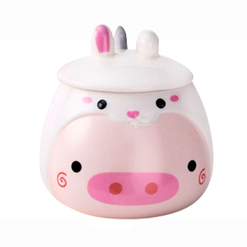18OZ 4D X 4H MUG W/LID AND SPOON PIG
