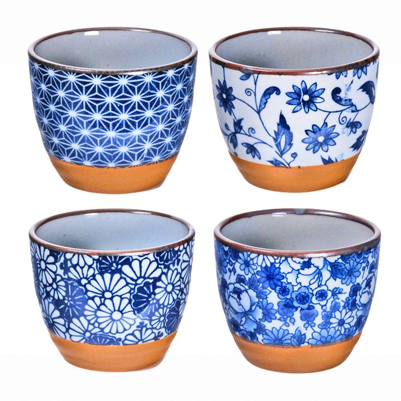 BLUE – 4PC TEACUP SET – JAPANESE TRADITIONAL 4OZ