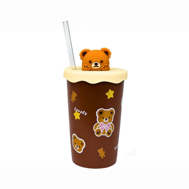 BROWN BEAR – 5.25H CUP W/LID/STRAW 140Z