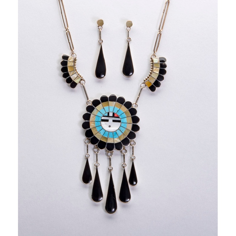 Channel Inlay Sunface Necklace and Earring Set