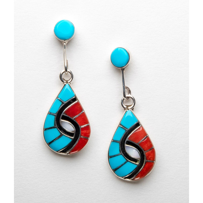 Coral and Turquoise Double Hummingbird Earrings