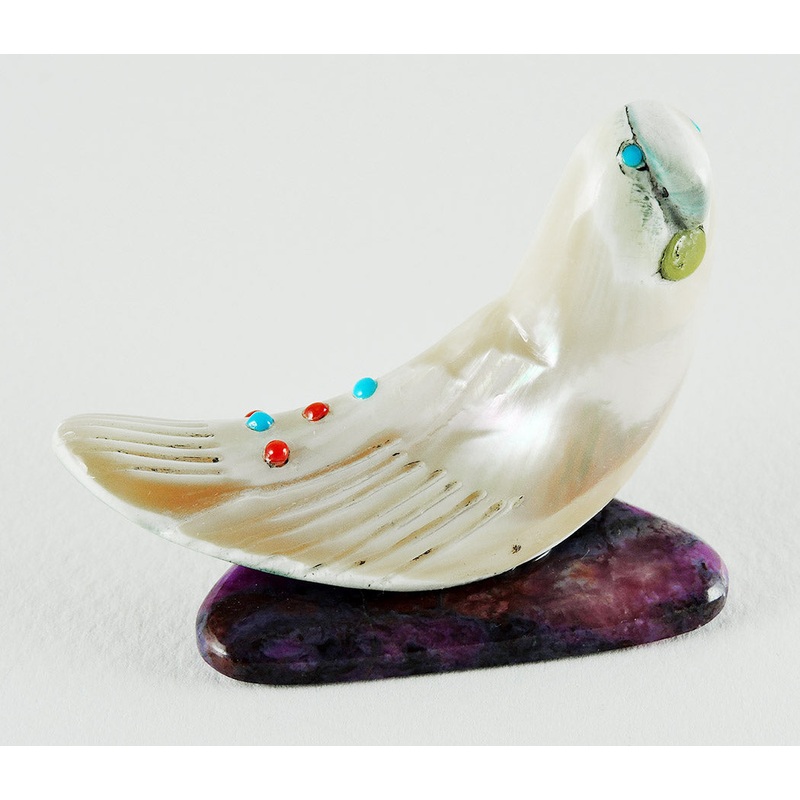 Flowing Pacific Green Snail Shell Bird On Sugilite Base