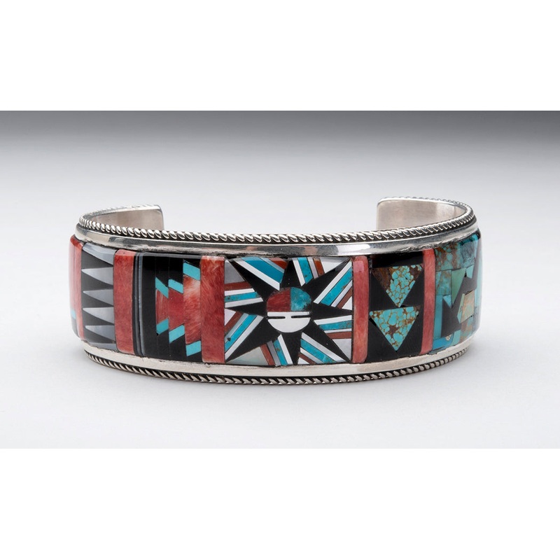 Inlaid Sunface & Raincloud With Lightning Cuff Bracelet