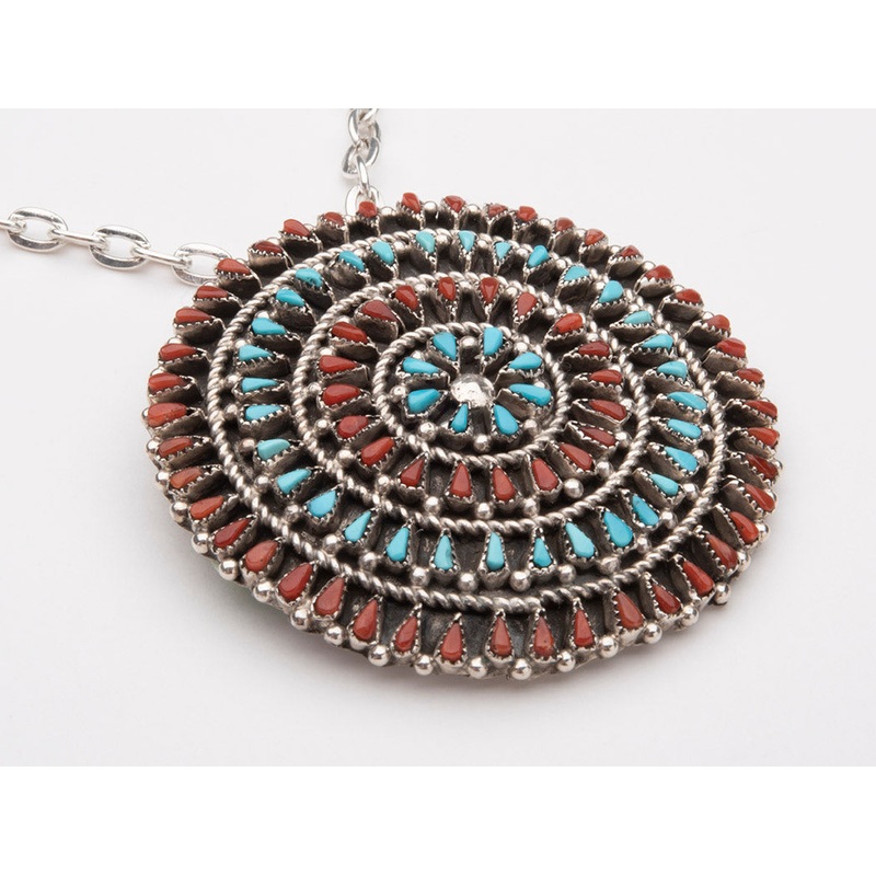 Intricate Turquoise and Coral Petit Point Pin/ Pendant