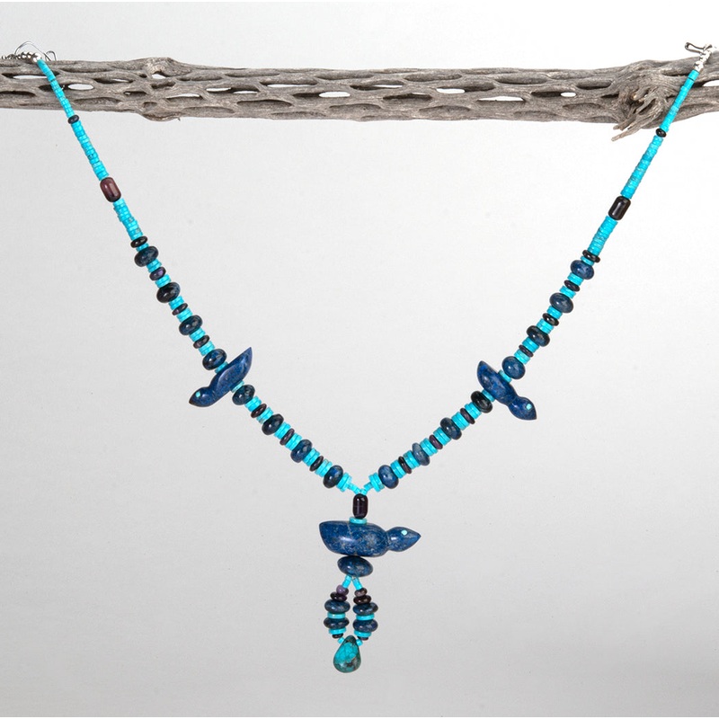 Lapis Feathered Friend Necklace With Turquoise & Sugilite Beads