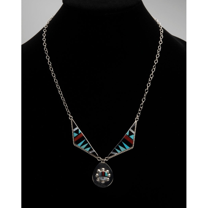 Multi-Material Inlaid Sunface Necklace