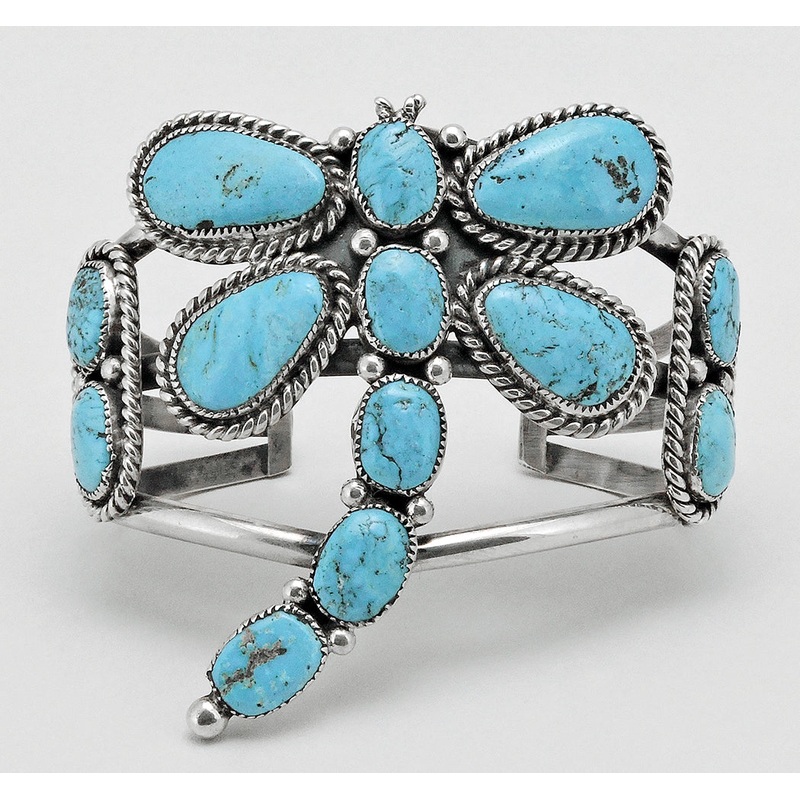 Natural Sleeping Beauty Turquoise Dragonfly Cuff Bracelet