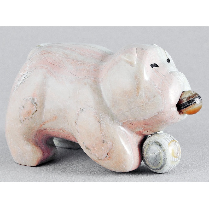 Rhodonite Bulldog with Balls|Dog|Rhodonite