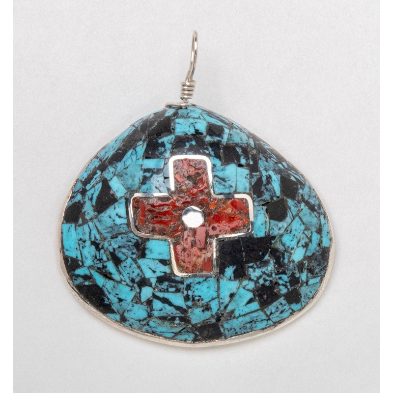 Turquoise and Coral Overlay Pendant