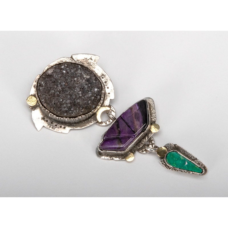 Blissful Drusy Quartz, Fox Turquoise & Sugilite Pendant