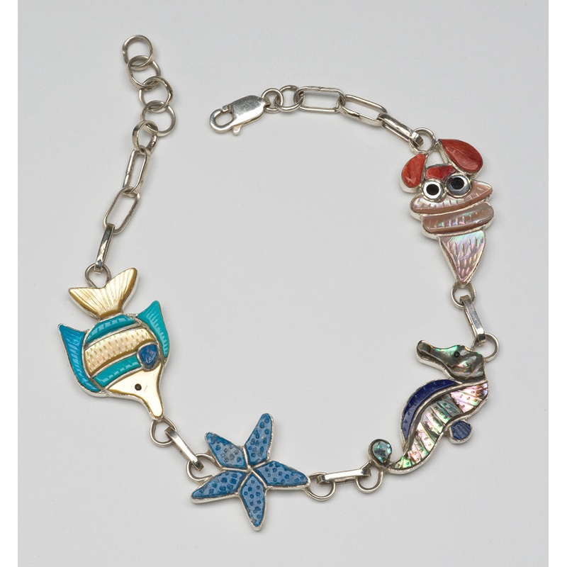 Crab, Fish, Seahorse & Starfish Link Bracelet