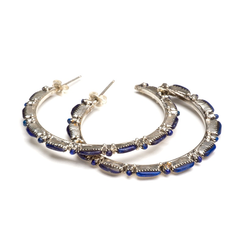Lapis Lazuli Petit Point Hoop Earrings