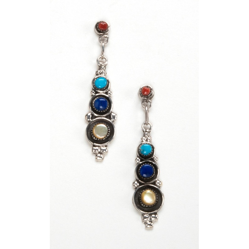 Red Coral, Sleeping Beauty Turquoise, Lapis & Gold Lip Shell Earrings