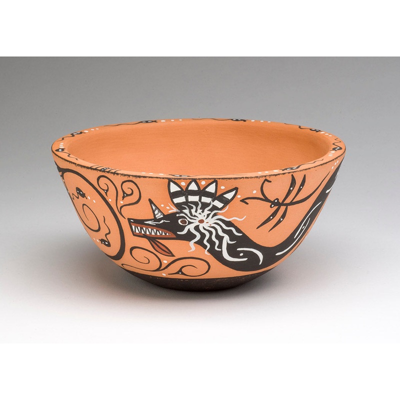 Water Serpent & Dragonfly Pottery Bowl