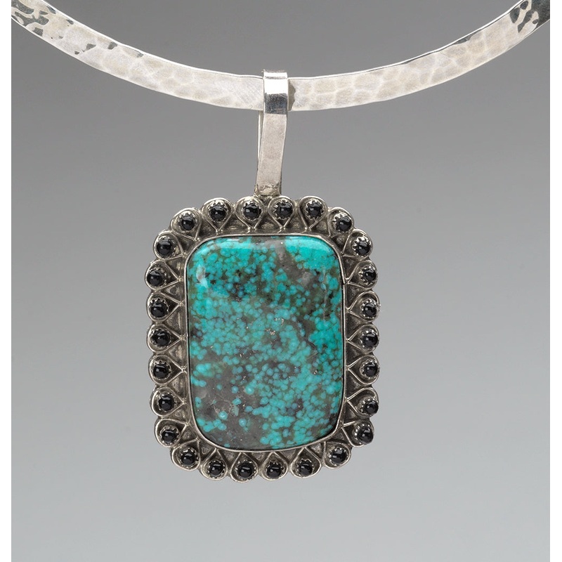 Webbed Kingman Turquoise & Jet Pendant