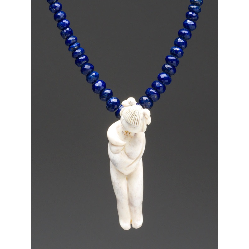 Antler Mother Pendant Necklace With Faceted Lapis Lazuli Beads