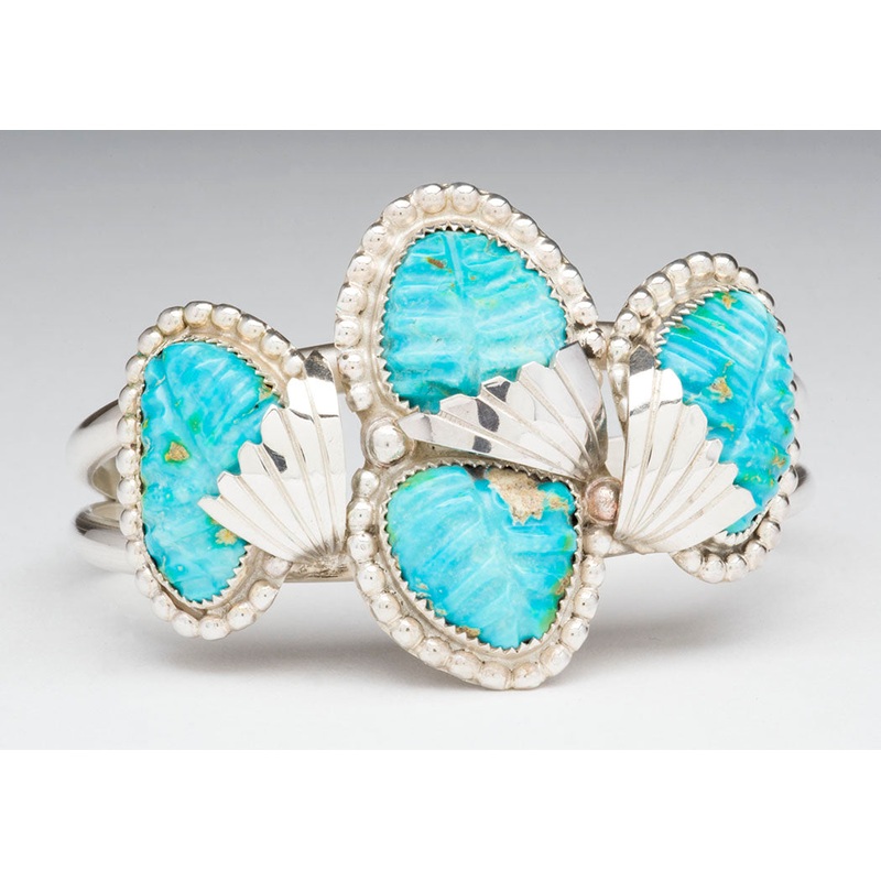 Carved Kingman Turquoise Leaf Cuff Bracelet
