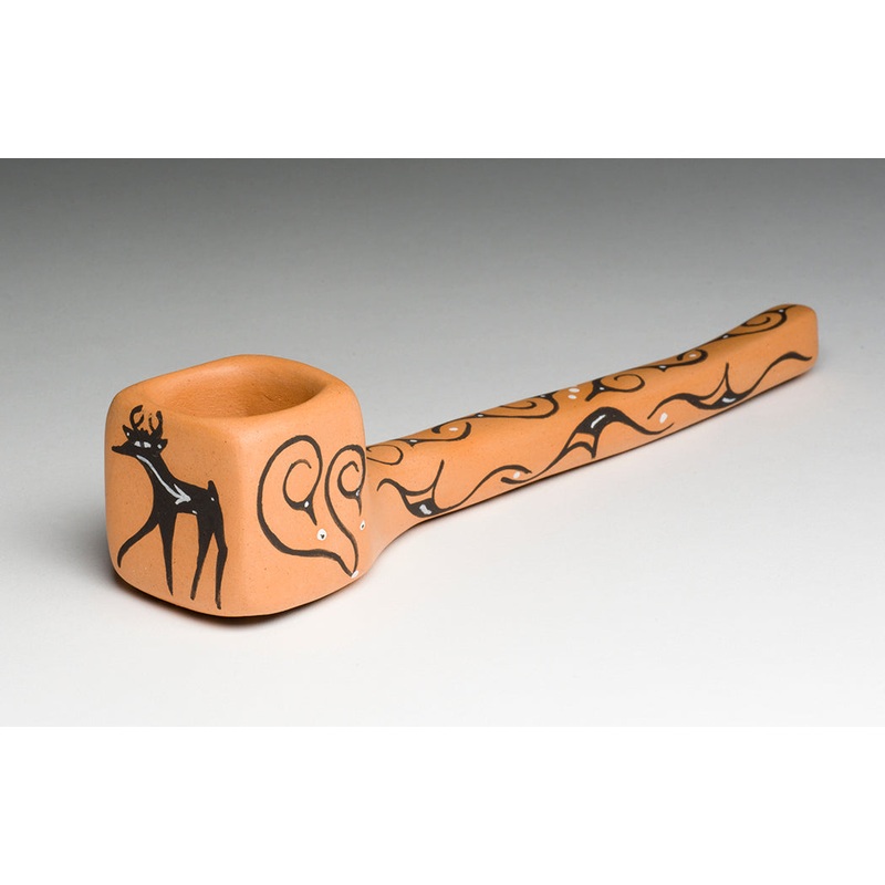 Deer & Water Birds Pottery Pipe