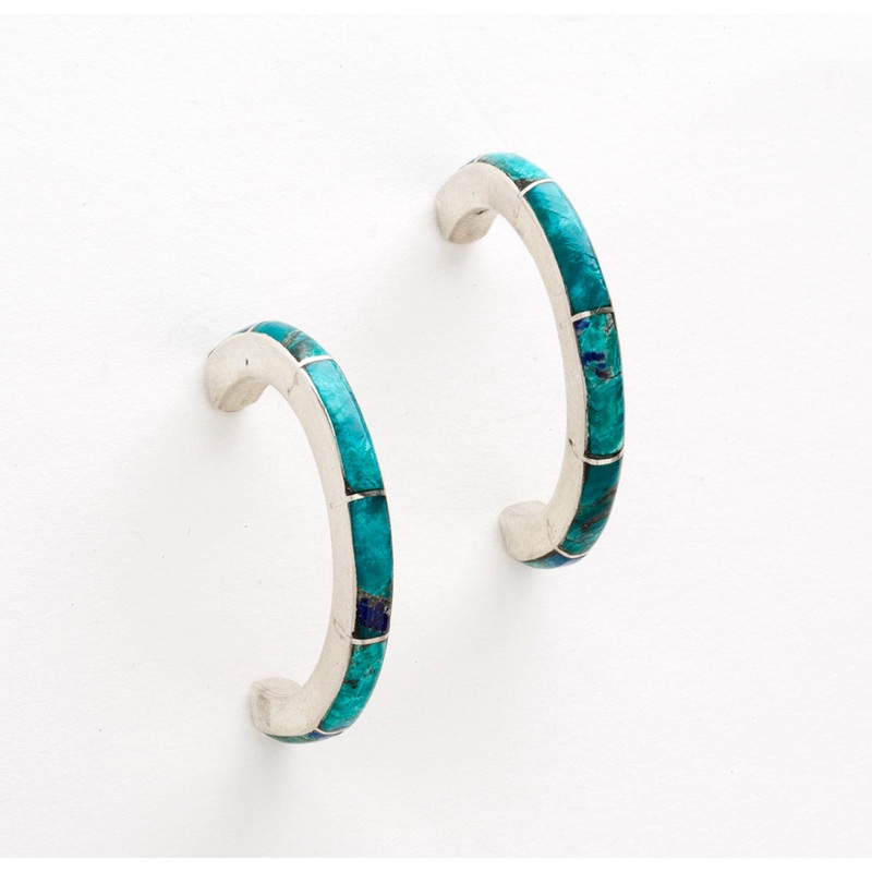 Easy To Wear Half-Hoop Earrings Of Azurite