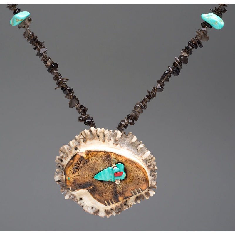Reversible Antler Bear Necklace With Smoky Quartz Beads