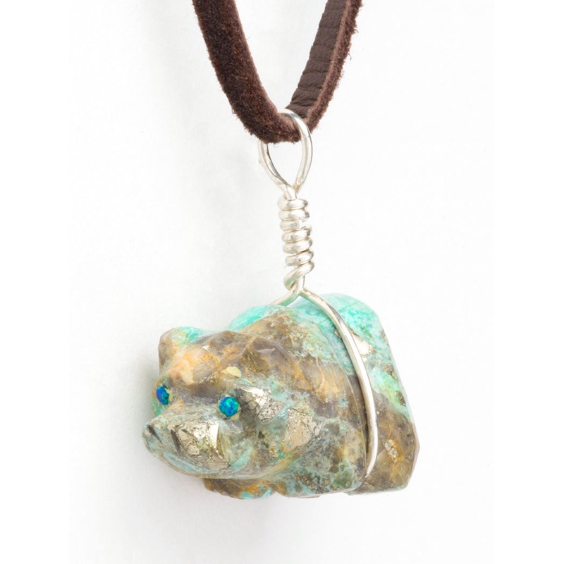 Reversible Turquoise With Pyrite Bear Pendant