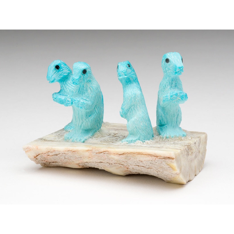 Turquoise Prairie Dogs On An Antler Base