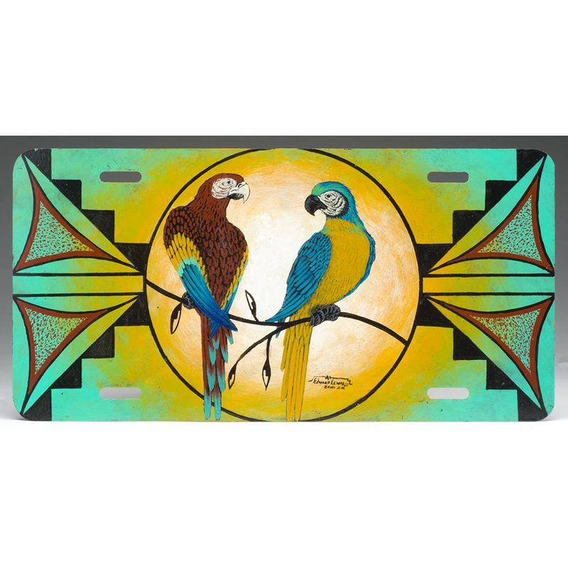 Vibrant Parrots On License Plate
