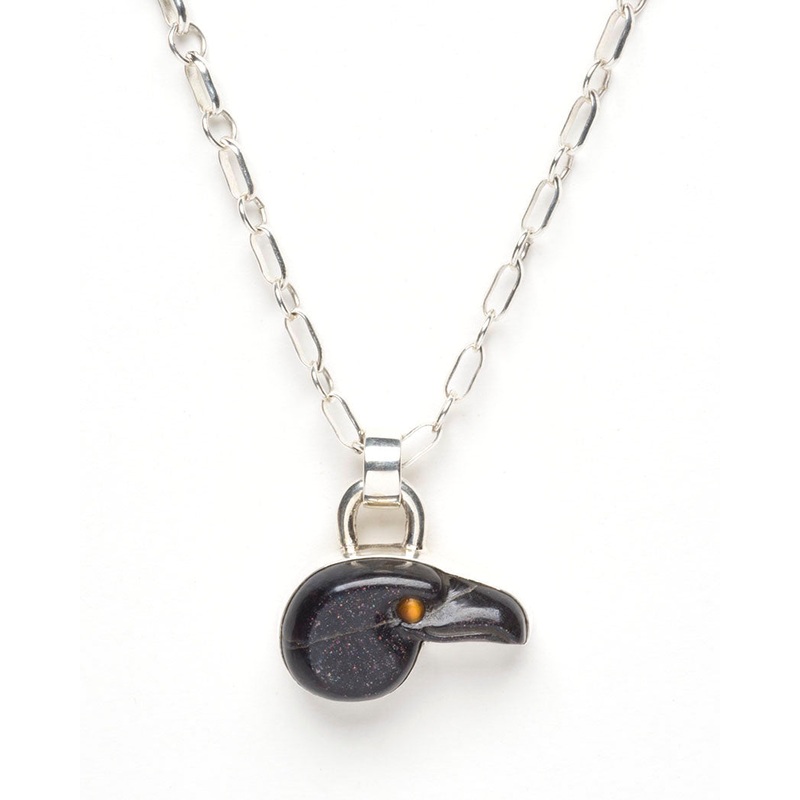 Covellite Raven Head Fetish Pendant