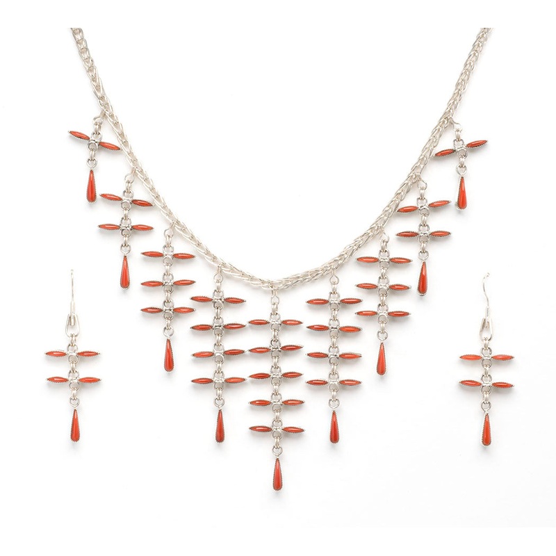 Elegant Sleeping Beauty Turquoise & Red Coral Necklace & Earrings Set