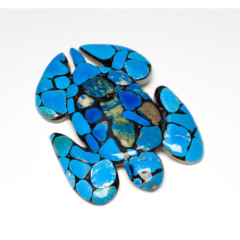 Ceruleite On Mother-Of-Pearl Mosaic Turtle