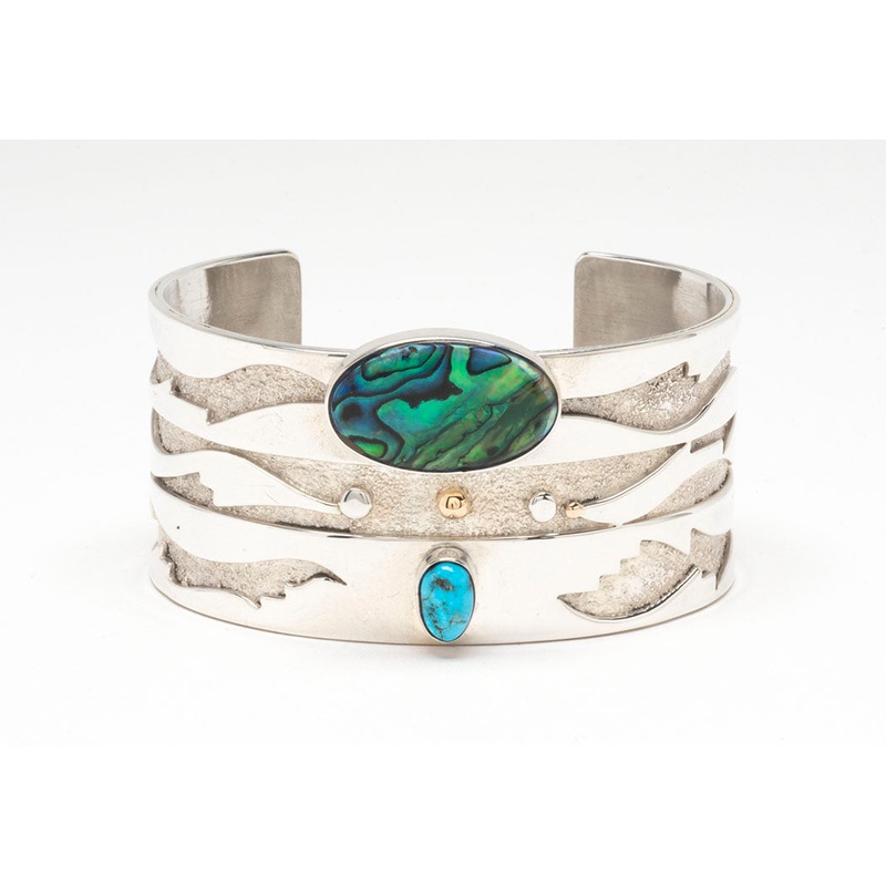 Paua Shell & Sleeping Beauty Turquoise Overlay Cuff Bracelet
