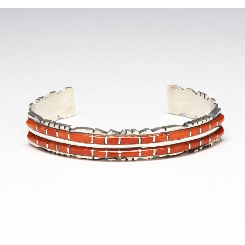 Scalloped Edge Coral Inlay Cuff Bracelet