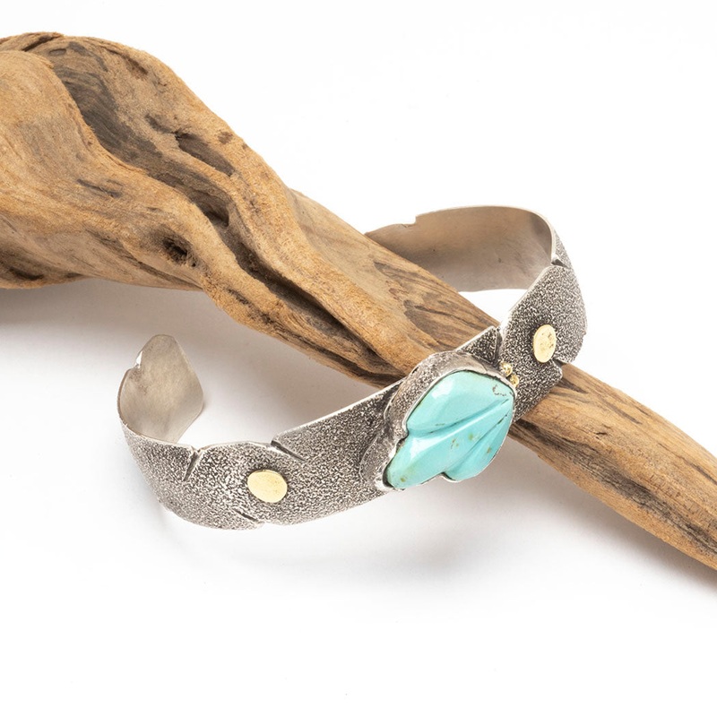 Carved Sleeping Beauty Turquoise Cuff Bracelet