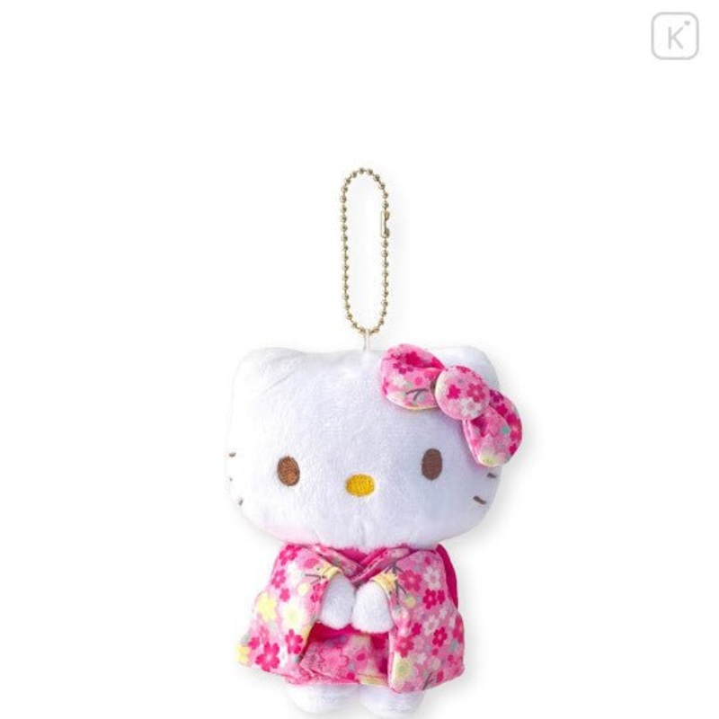 [Sanrio] Pink & Yellow Sakura Japanese Kimono Plush Keychain- Hello Kitty