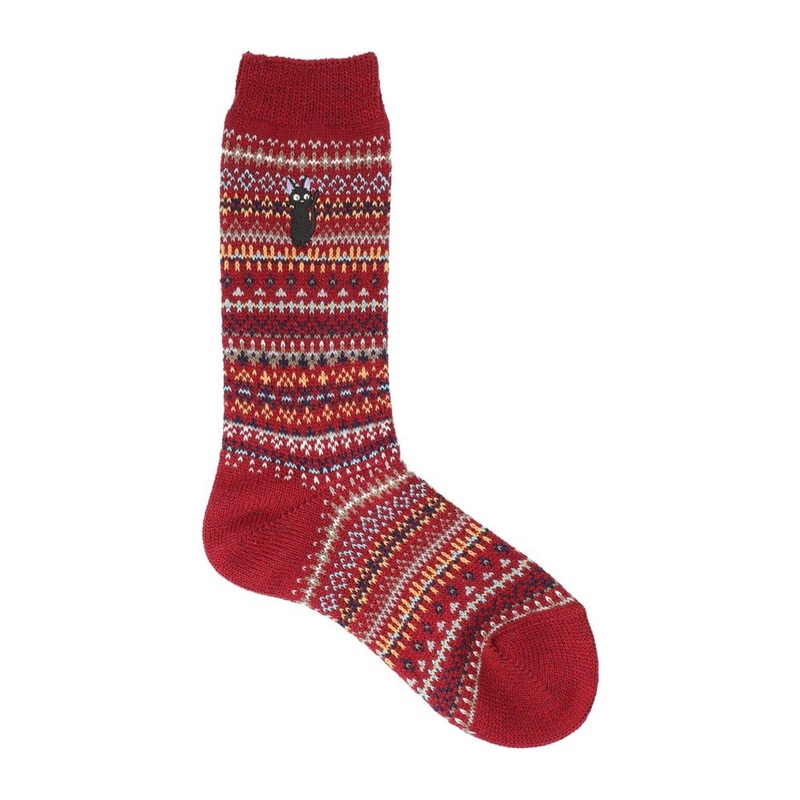 [Studio Ghibli] Kiki’s Delivery Service Jiji Embroidered All-Over Pattern Socks 23-25cm (Red)