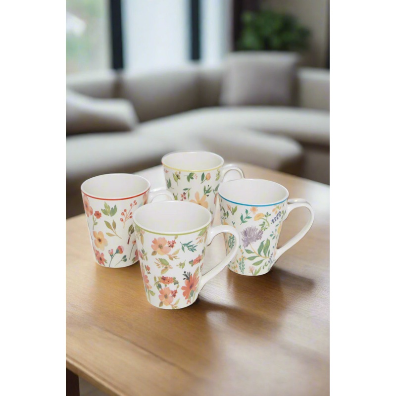 Assorted Floral Printed Mug Set (4 Piece)