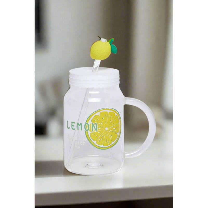 Yellow Lemon Print 2 Piece Maison Jar (220ml)