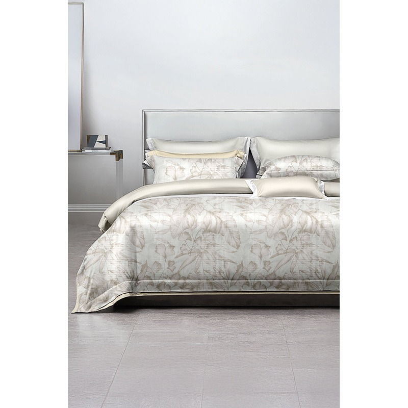 Beige 5-Piece Printed Comforter Set (Double Size)