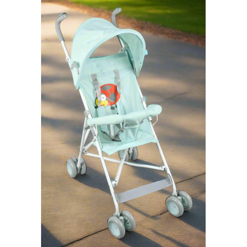 Blue Printed Baby Buggy With Round Canopy