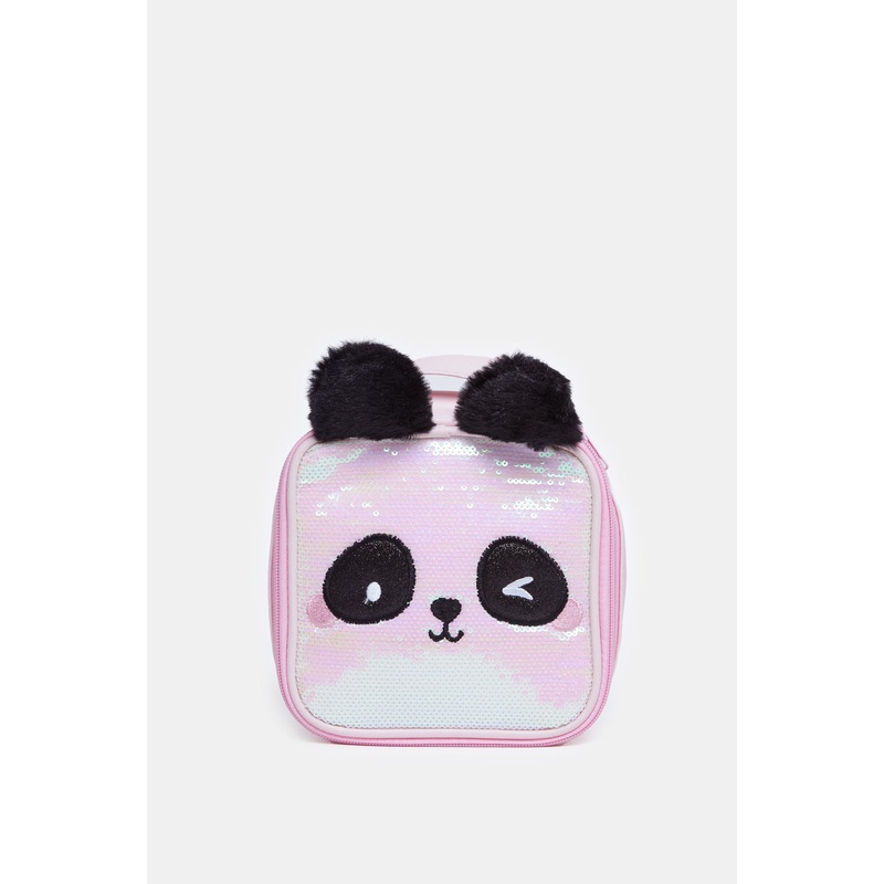 Girls Pink Panda Sequin Pouch