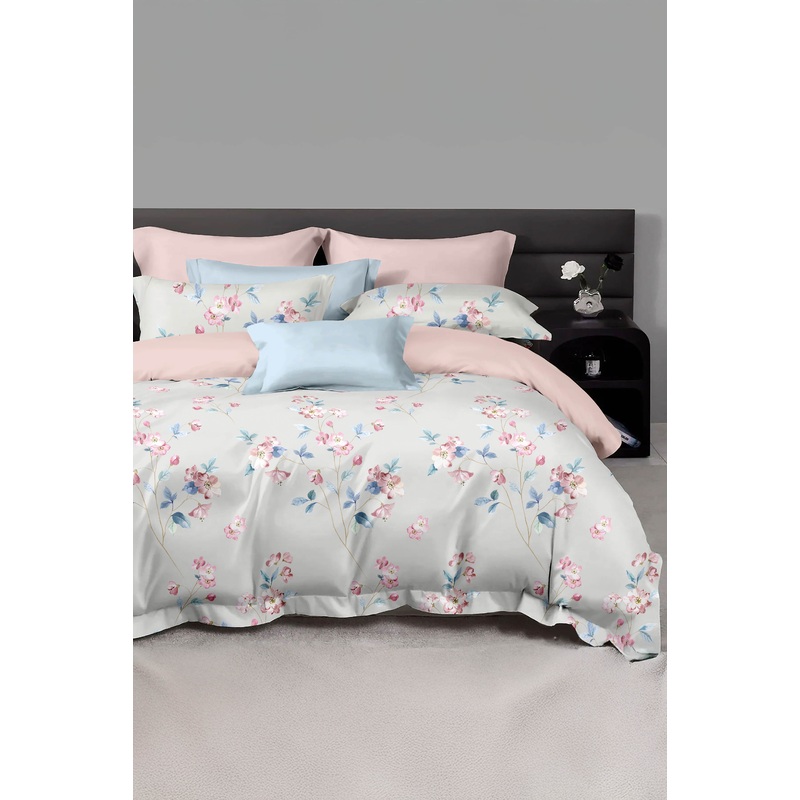 Grey 5-Piece Floral Print Cotton Comforter Set (King Size)