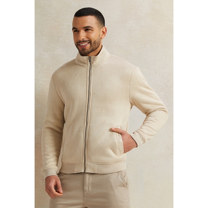 Men Beige Shearling Line Aviator Jacket