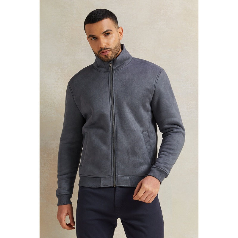 Men Blue Shearling Line Aviator Jacket