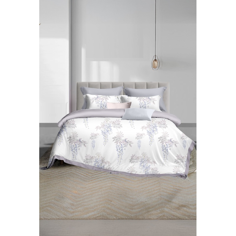 White 5-Piece Leaves Print Cotton Comforter Set (King Size)