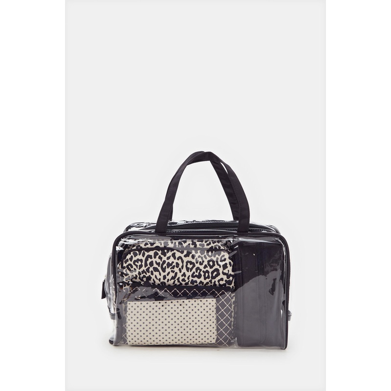 Women Black Printed Cosmetic Pouch Set (5 Piece)