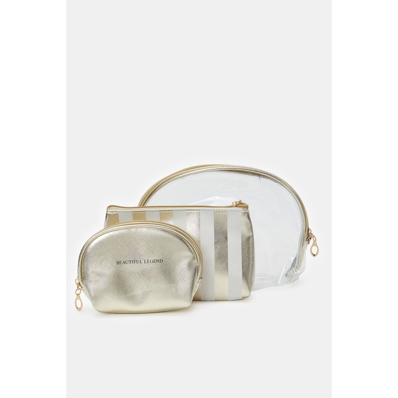 Women Gold Cosmetic Bag Set (3 Piece)