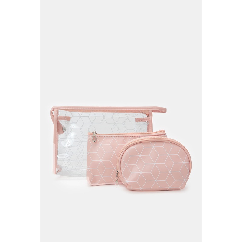 Women Pink Cosmetic Bag Set (3 Piece)