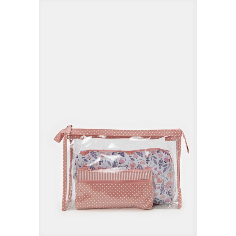 Women Pink Printed Cosmetic Pouch Set (3 Piece)