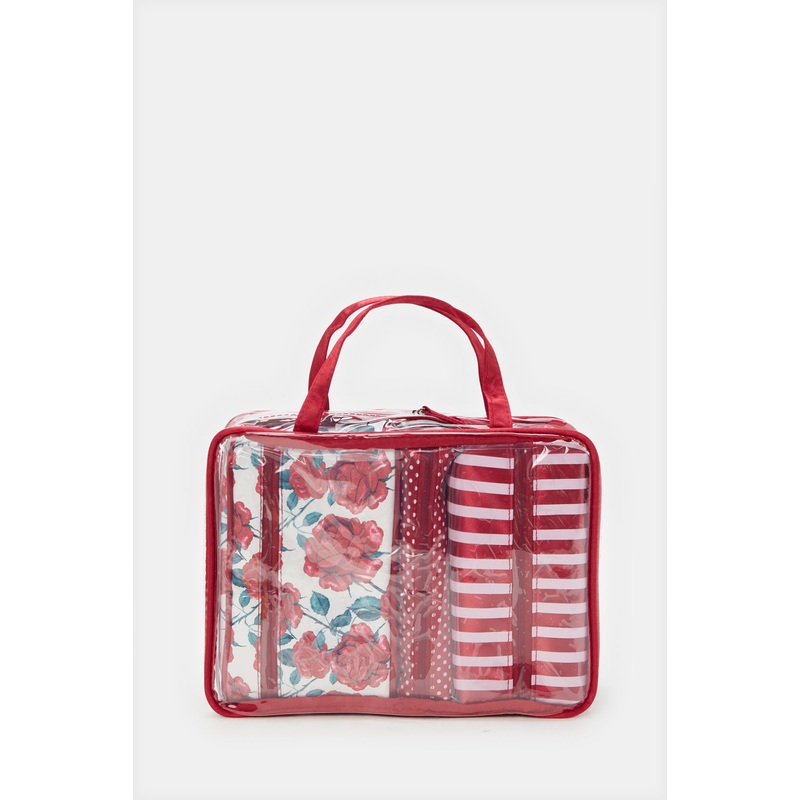 Women Red Printed Cosmetic Pouch Set (4 Piece)