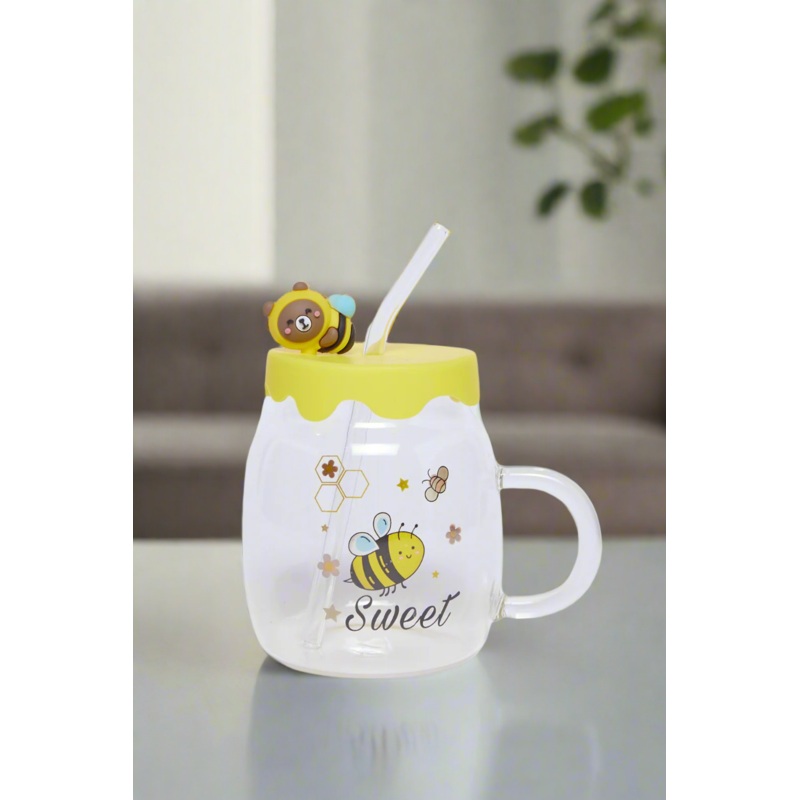 Yellow Bee Print 2 Piece Maison Jar (220ml)